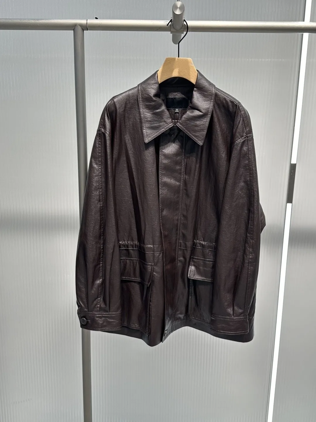 Rose Brown Mid-Length Women's PU Leather Jaet Coat Aino 2025 Autumn New Arrival Commute Sle Long Sve Other Material