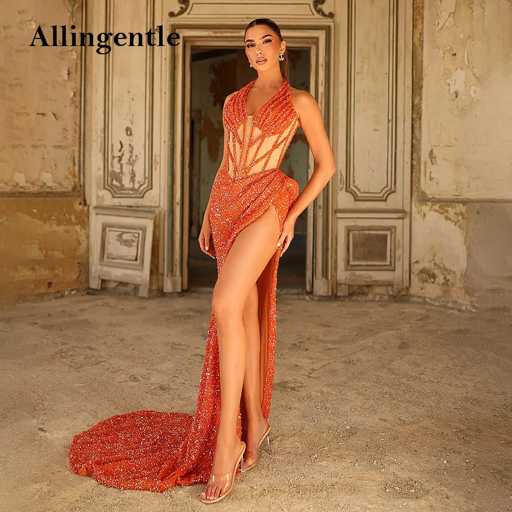 

Sexy Halter Sequins Evening Dresses فساتين سهرة High Slit Mermaid Corset Prom Dress for Black Girls Customized