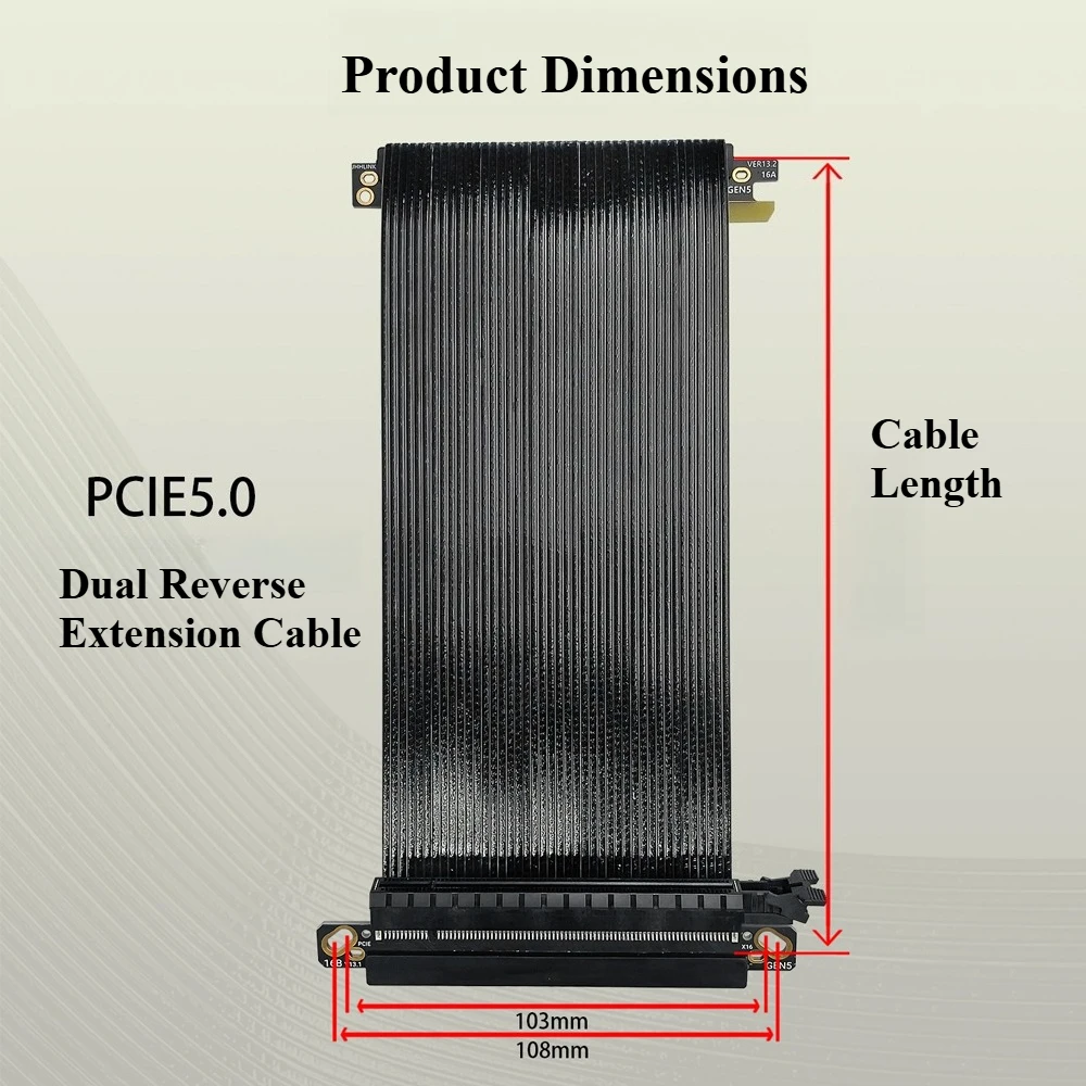 PCIe 5.0 X16 Double 90 Degree Riser Cable Gen5 64GB/S for RTX5090 RTX 5080 4090 Silver-Plated Gold Finger ITX Server GPU SSD