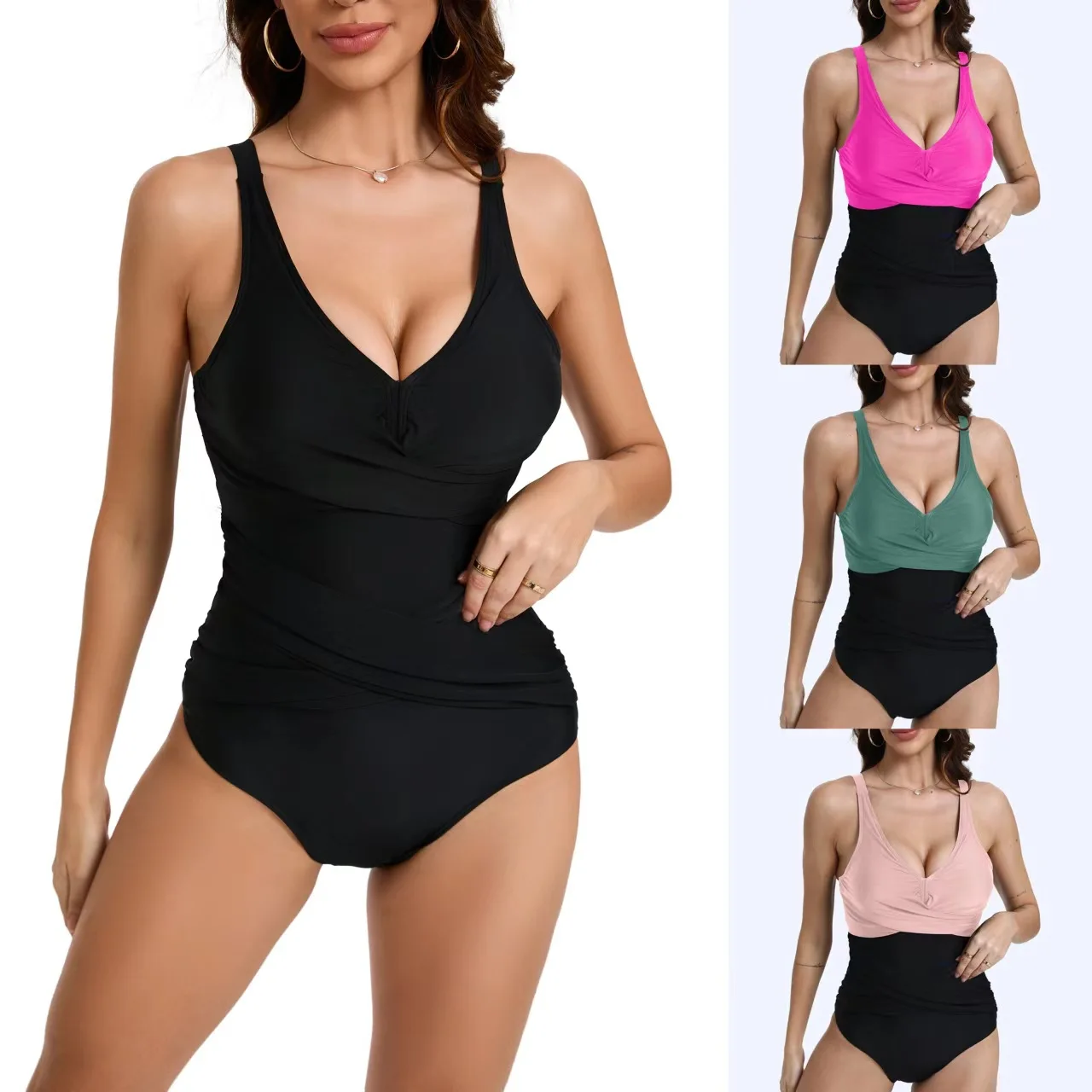 

3 Colors Sexy Metal Rings Cut Out Women Swimwear One Piece Swimsuit Female Bandeau High Leg Cut Bather Bathing Suit Swim B022D
