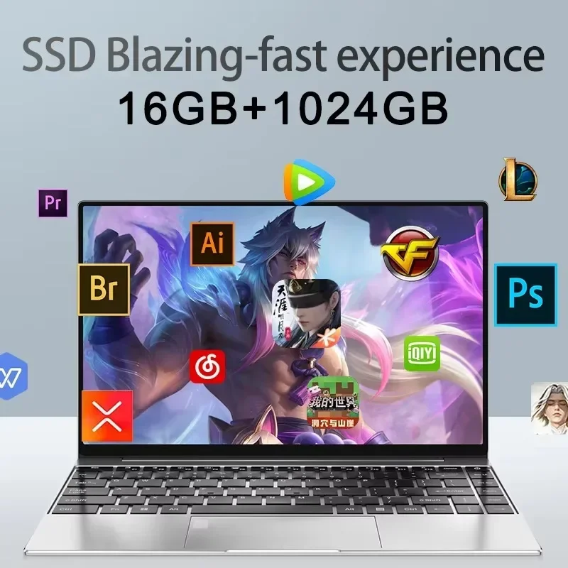 Ноутбук 14,1 дюйма, 16 ГБ ОЗУ, 2 ТБ SSD, Intel 4405U, дисплей 1920*1080, Windows 11 Pro, портативный ПК для учебы и игр