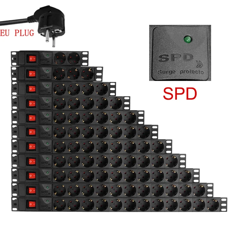 PDU Power Distribution 2/4/6/8/10 Unit Strip Germany Network Electric EU Plug Socket Outlet Dual Break Switch 2m Extension Cord