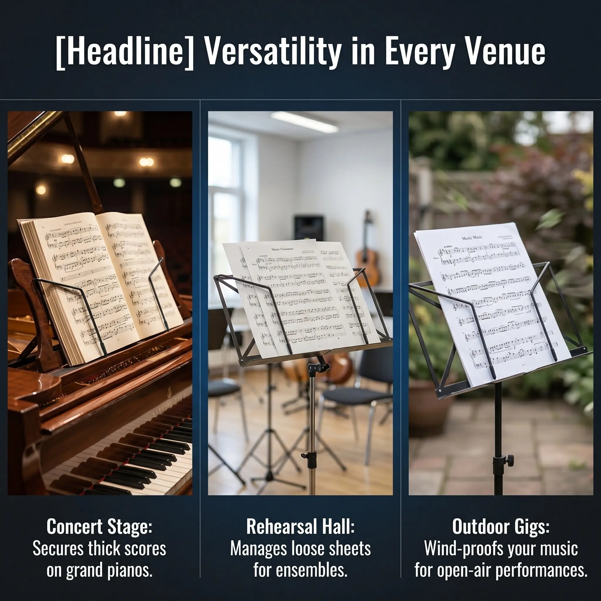 1Pair Music Stand Clips Metal Book Holder Page Clamp 6.5 Inch Piano Violin Orchestral Sheet Music Holder Clip for Performance
