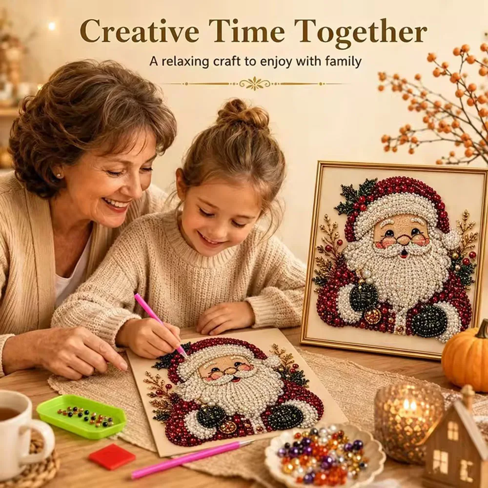 Xmas Pearl Diamond Painting Art Kit DIY Craft Christmas Holiday Home Decor Sparkling Pearls 3D Visual Effect Creative Gift