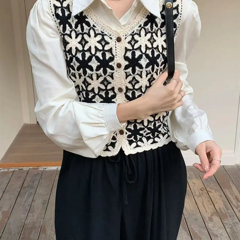 

Женский вязаный жилет с цветочным узором, ажурный, на пуговицах, без рукавов, для подростков, летний, в стиле бохо, для отпуска