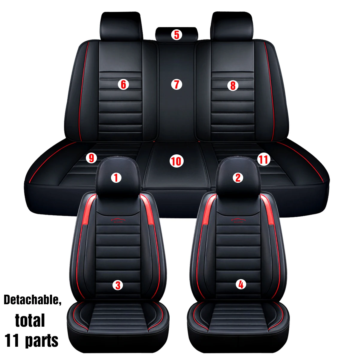 

11PCS Car Seat Covers 5 Seats Automobiles Seat Covers Protector Deluxe PU Leather Front+Rear Full Set SUV Truck Cushion