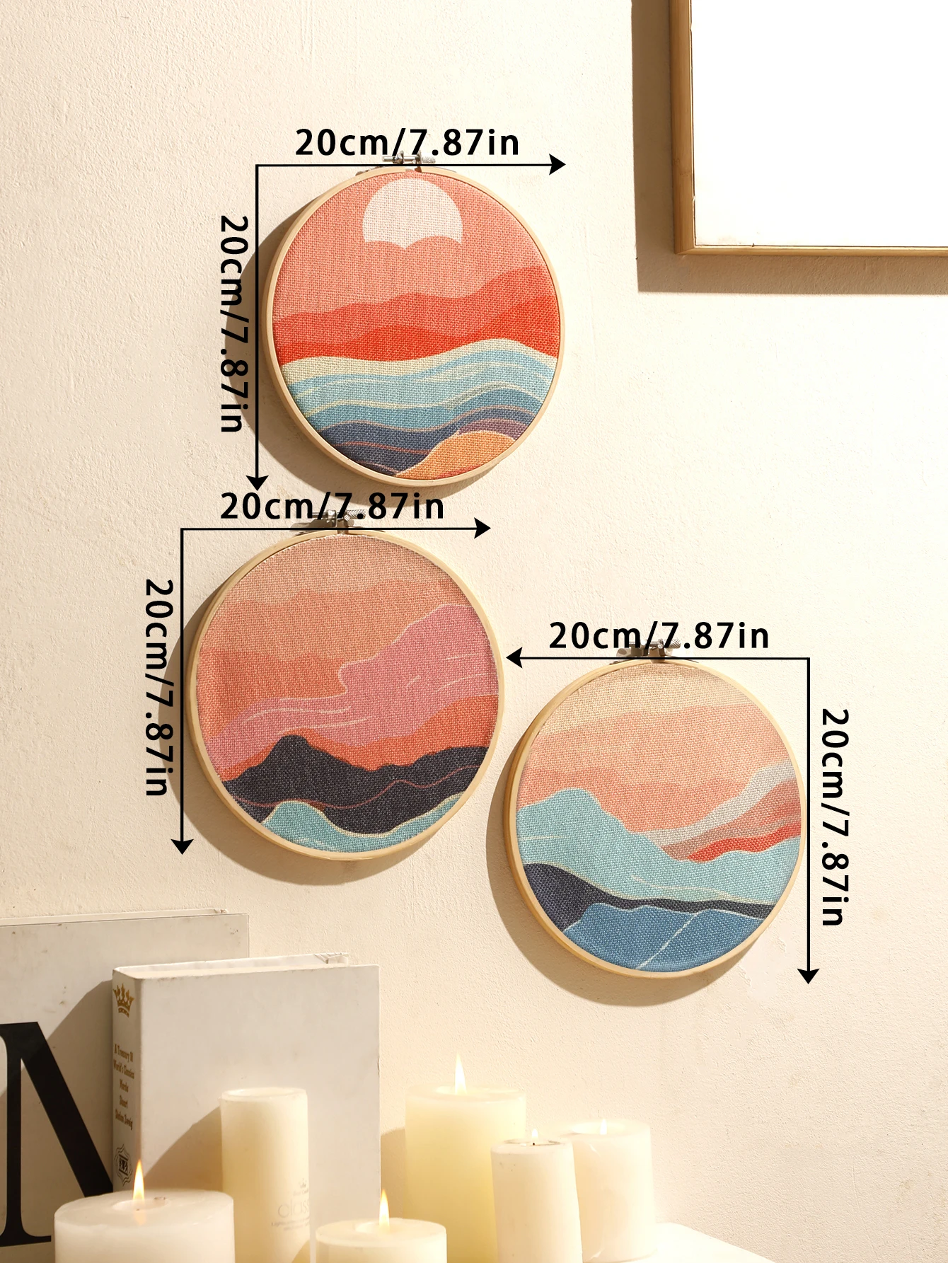 3 Pcs Round Tapestry Sunrise Sunset Wall Hanging Wood Decor Boho Home Decoration Wall Decor Crafts Living Room Decors Aesthetic