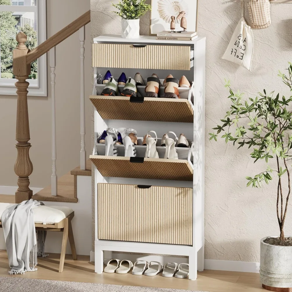 

Shoe Storage Cabinet with 3 Flip Drawers, Entryway Cabinet with Adjustable Shelves, Can Accommodate 18 to 24 Shoes, Space-Saving