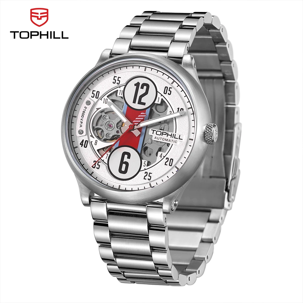 

TOPHILL Speed Racing мужские автоматические часы со скелетом светящиеся для Seiko NH70 механизм 50 м водонепроницаемые мужские механические наручные часы