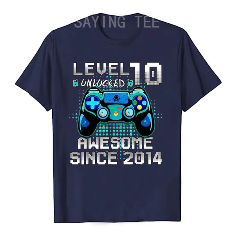 Level 10 Unlocked Awesome Since 2014 Gamer 10th Birthday T-Shirt Sons Gifts Video Game Lover Boy Men Clothing Graphic Tee Tops