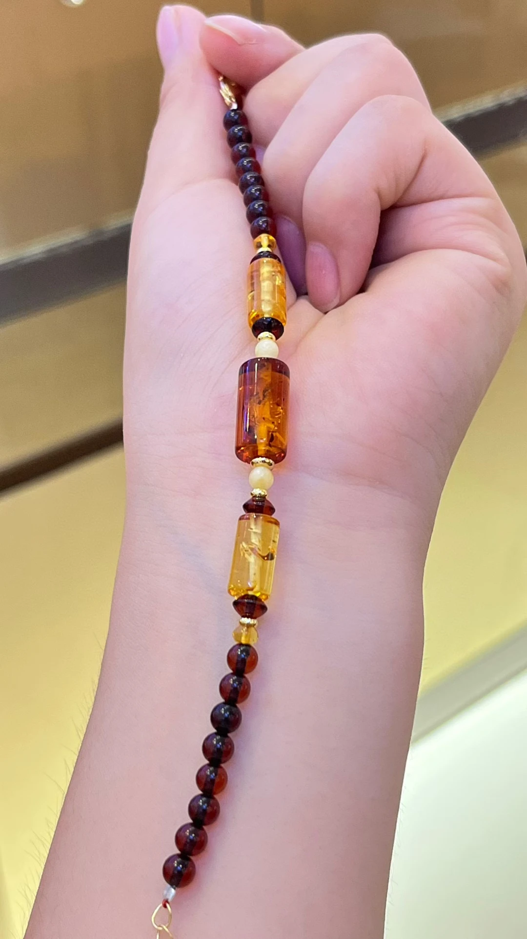 معتمد العنبر البلطيق الطبيعي سوار مُزين بالخرز متعدد الألوان الأصفر الحقيقي/الأحمر/زهرة العنبر سلسلة ستراند معصمه بوهو مجوهرات