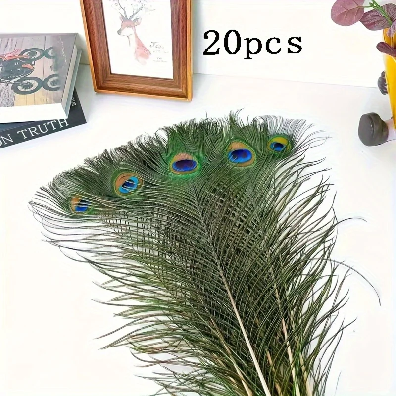20pcs Vibrant Artificial Peacock Feathers  DIY Craft 16-18 in Home Decoration Long Feather Vase Flower Arrangement Peacock Decor