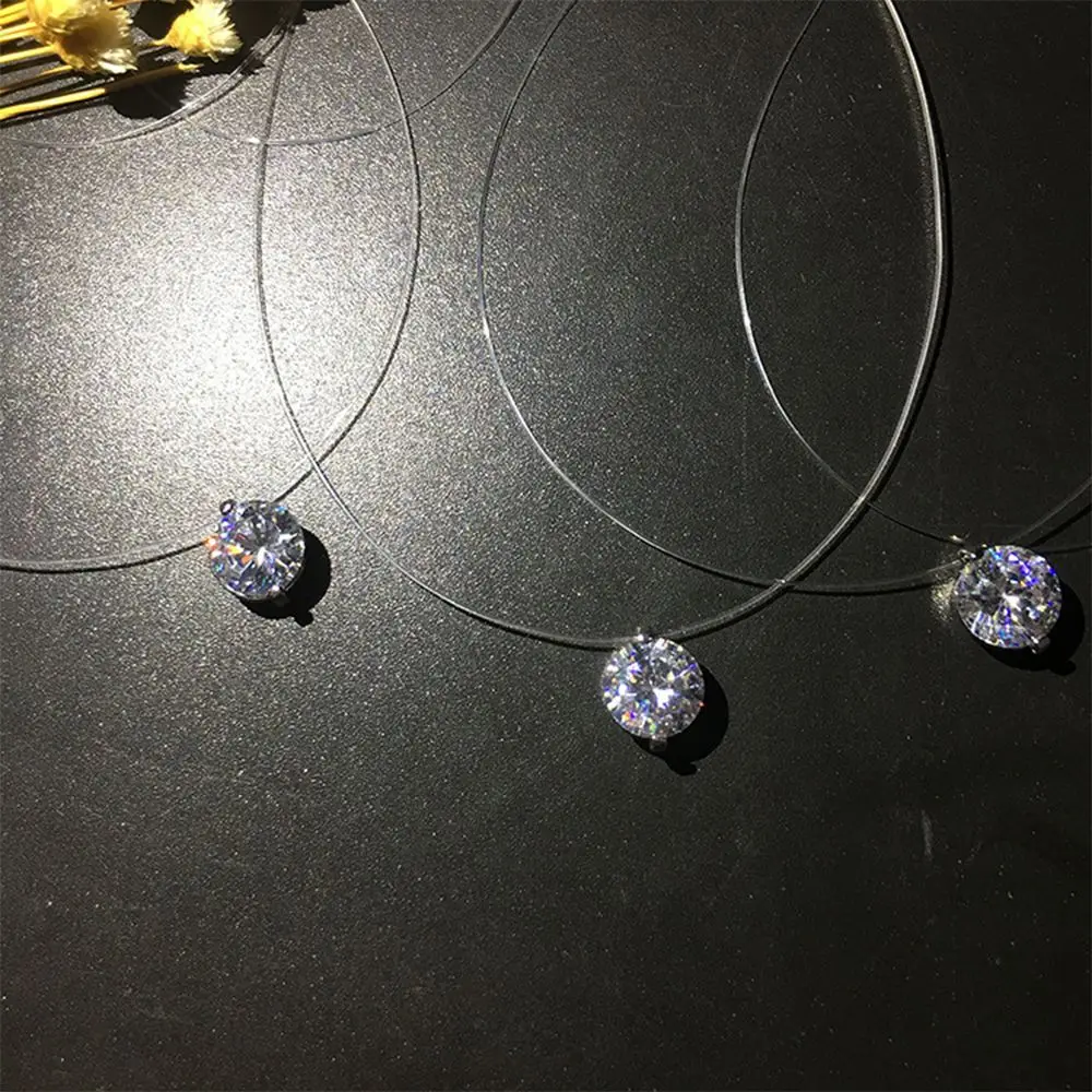 Women Fishline Fishing Line Collar Zircon Transparent Choker Necklace Pendant Jewelry