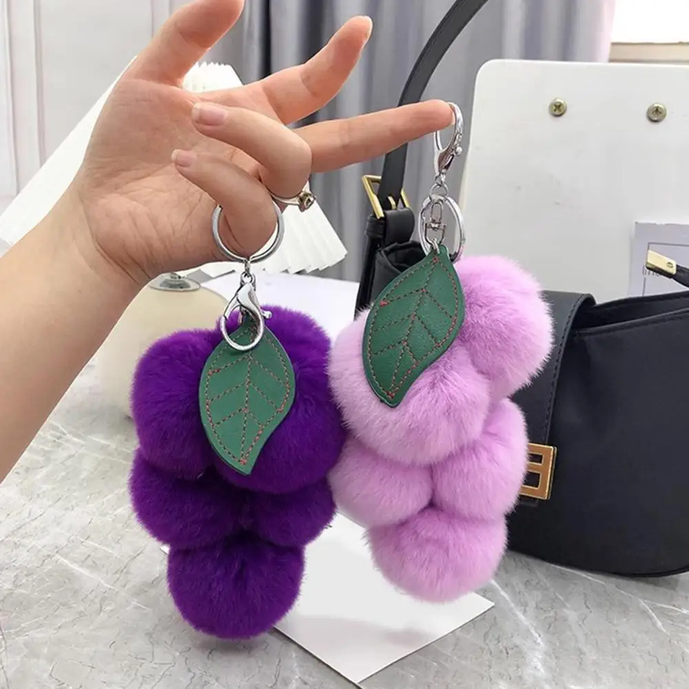 Plush Grape Keychain Fuzzy Faux Fur Car Bag Decoration Hanging Pendant with Metal Buckle Backpack Car Keys Wallet Phone Pendant