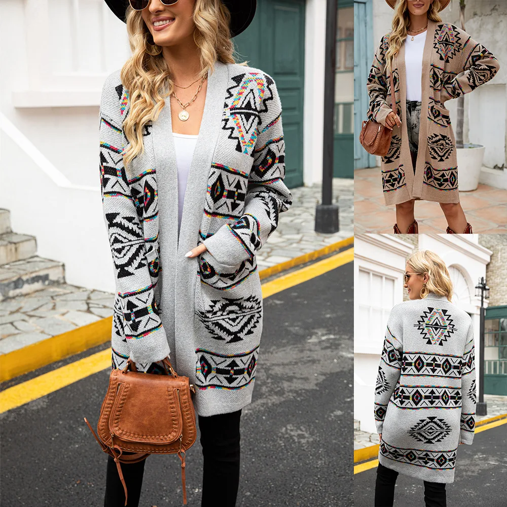 

Cardigan Women Long Coats Sweaters Knitted Full Sleeve Jumpers Y2k Streetwear Elegant Splice Knit Work Open Stith Autumn Winter