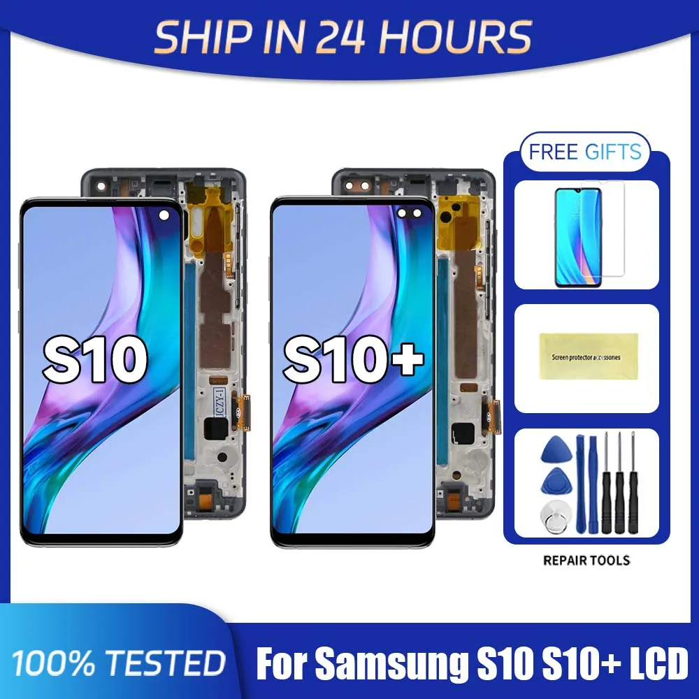 100% Tested S10 Plus LCD with frame for SAMSUNG Galaxy S10 G973 G973F/DS Display Touch Screen Digitizer For Samsung S10+ G9750