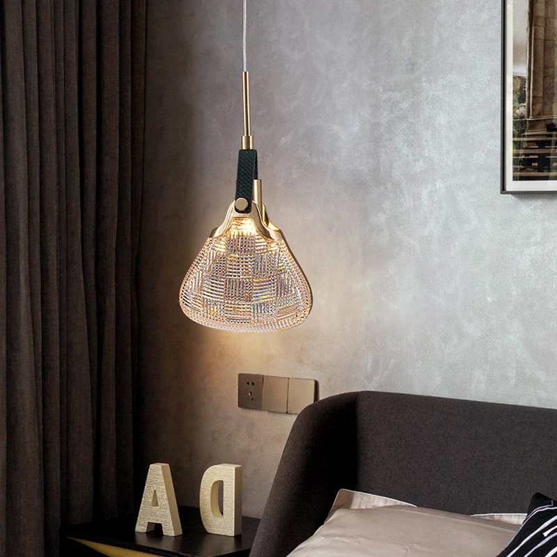 Postmodern Lucky Bag Pendant Lamp Golden Crystal Small Chandelier For Living Room Bedroom Restaurant Bar Table Hanging Lighting