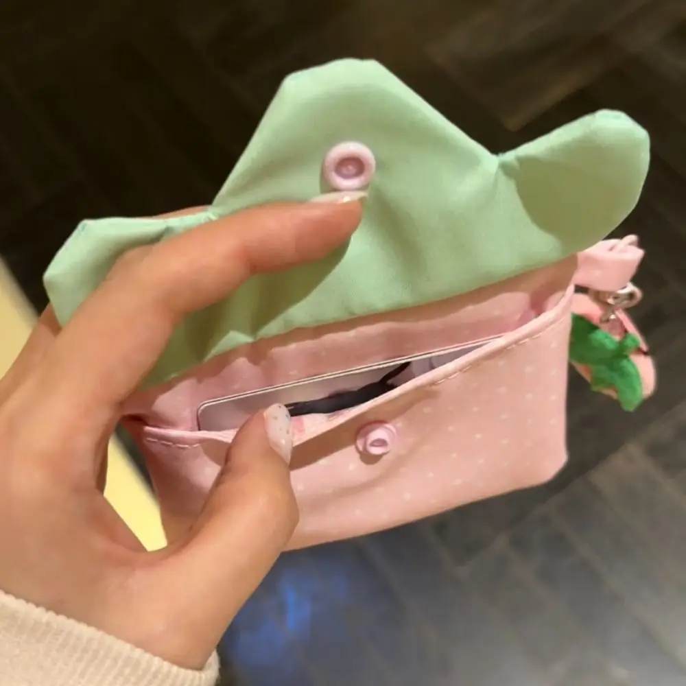 Kawaii Strawberry Coin Purse Portable Zipper Design Mini Cosmetic Bag Polka Dot Lipstick Pouch Women Girls