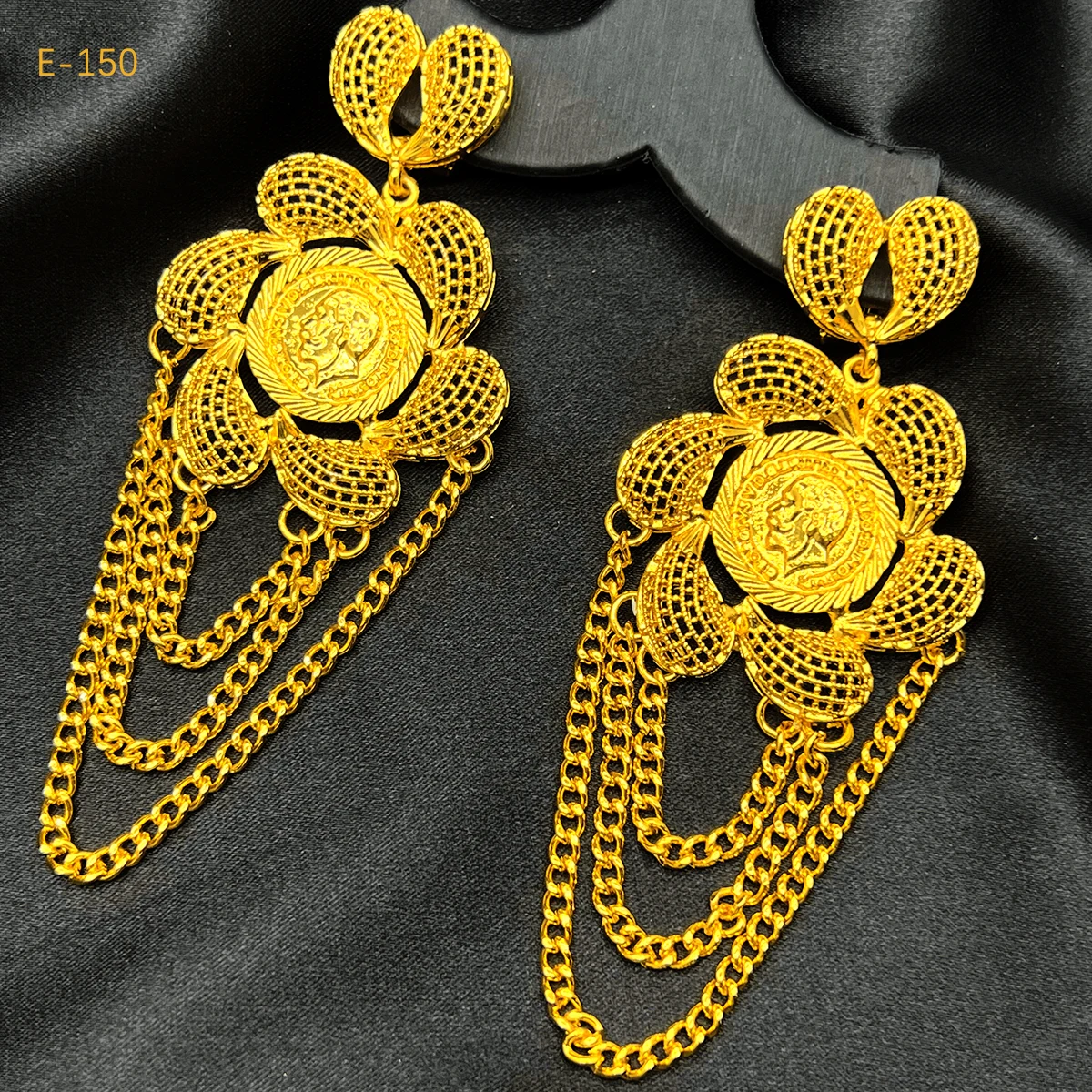 New Coin Dubai Big Earrings with Tassels 24k Gold Color Lady Nigeria African Gilded Big Earrings Party Gifts Ethiopia Jewelry