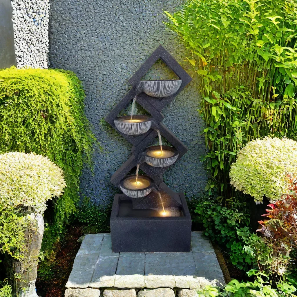 2026 Geometric Shape Outdoor Resin Water Fountain Waterfall Home and Garden Decorative Item for Yard Lawn