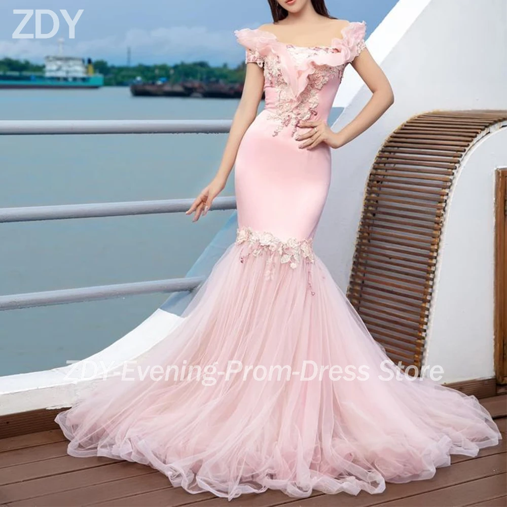 

Customized Elegant Pink Long Evening Dresses for Special Occasions Tulle Off Shoulder Floor-Length Women Gala Party Dress 2025