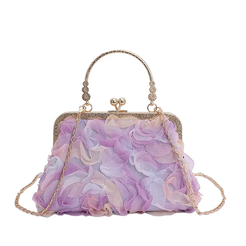

2025 Summer New Floral Evening Bag for Women Elegant Solid Color Clutch Cute Luxurious Shoulder Crossbody Purse High Aesthetic