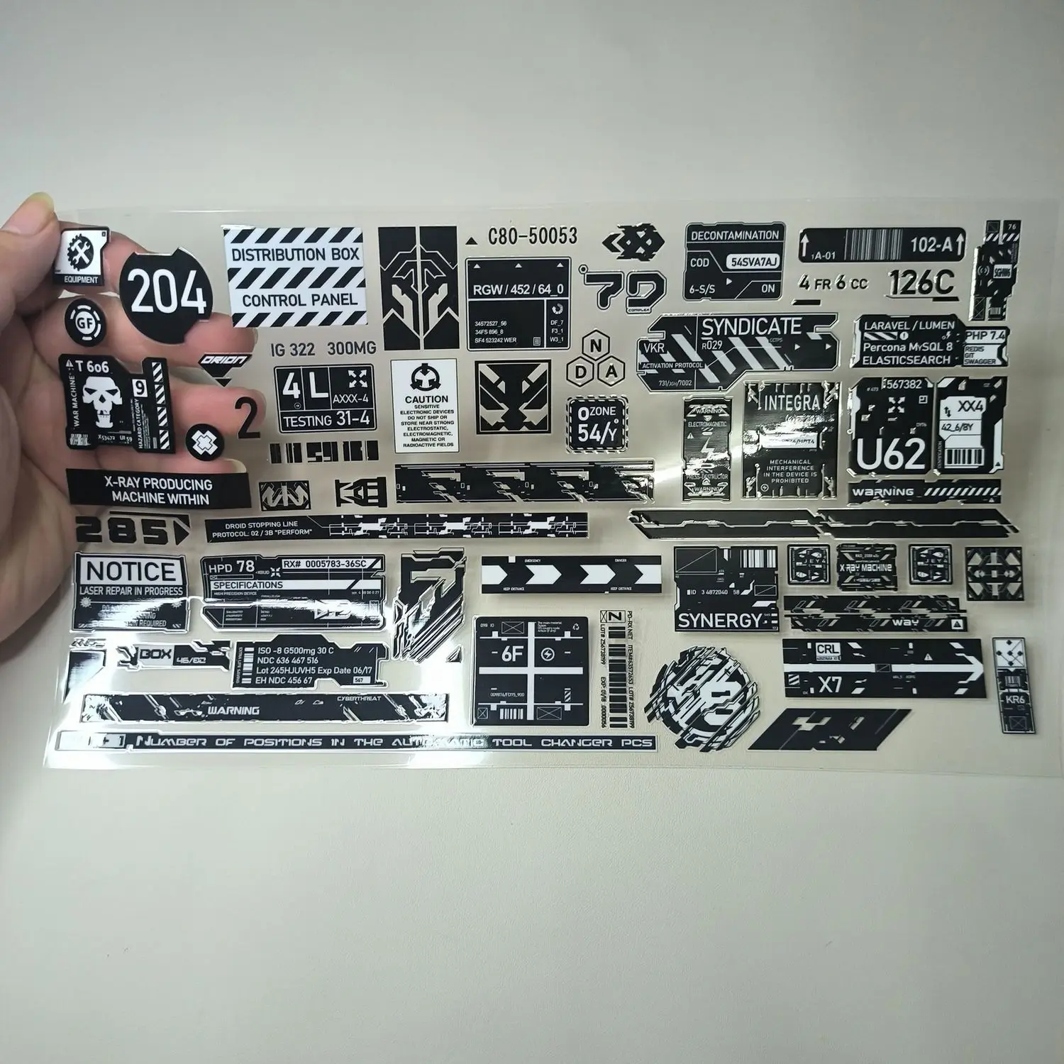 Hot Sale Cyberpunk Mechanical Crystal Moto Sticker English QR Code Label Decal Off Road Car Glass Decoration Luggage Box Sticker