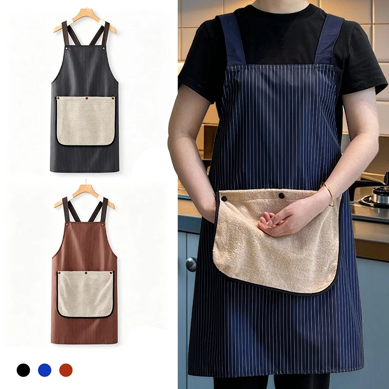 Waterproof Kitchen Apron Sleeveless Cross Back Restaurant Uniform with Removable Hand Towel Anti-fouling Cooking Baking Bibs