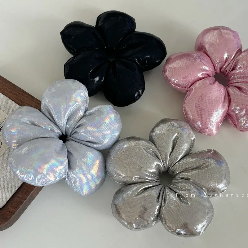 Mini Small Size Bright Bread Feeling Flower Hairband Korea Satin Large Intestine Ring Low Ponytail Rubber Headband Head Rope