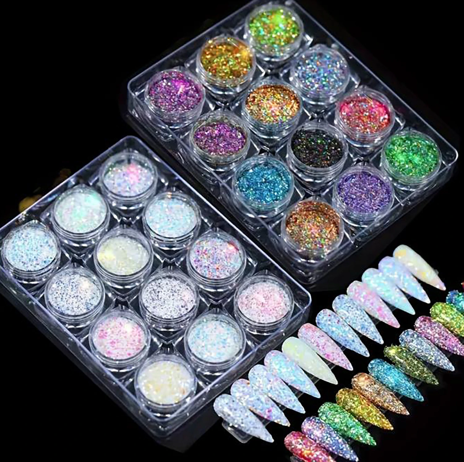 

24 Colors Holographic Nails Gradient Glitter Powder Manicure Magic Flash Jewelry Suitable for Face Body Hair Festival Dress Up