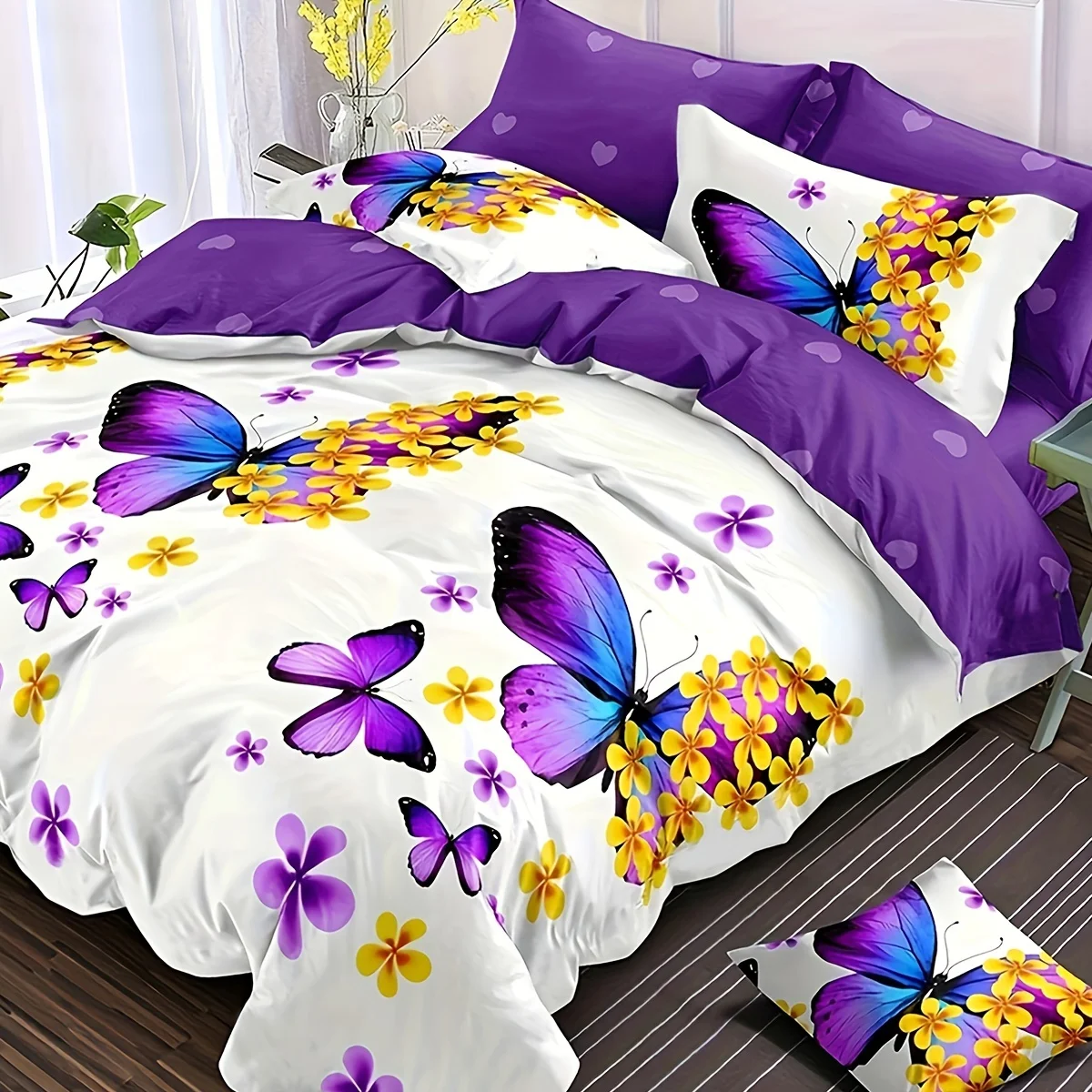 3pcs  Flower Duvet Cover Set - Soft and Comfortable Bedding for Bedroom and Guest Room - Includes 1 Duvet Cover and 2 Pillowcase