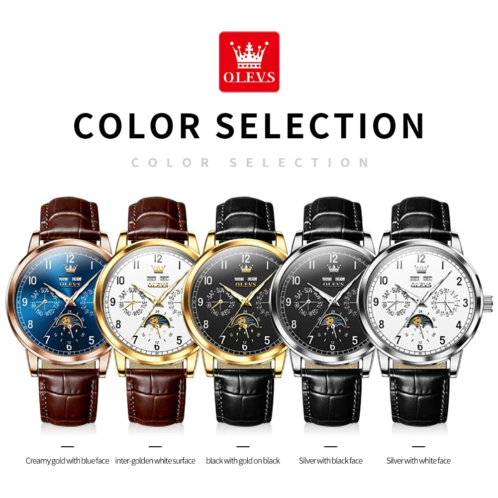 OLEVS 6698 orologio meccanico automatico per uomo orologio da polso luminoso multifunzionale cinturino in pelle impermeabile orologi da uomo regali