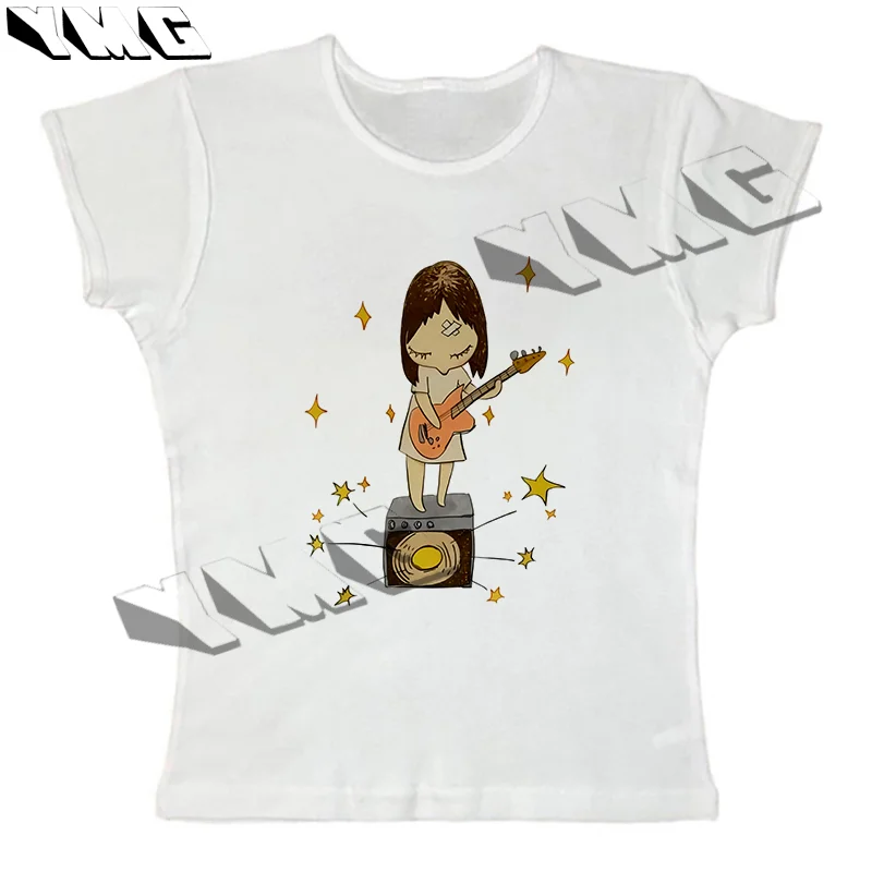 奈良美智ギタープリント夏の Tシャツ綿男性女性 Tシャツ新アニメ Tシャツカジュアル高品質服 EMO ガール