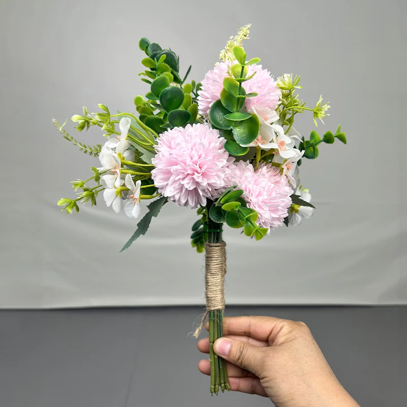 Buquê de casamento para damas de honra, 32cm, champanhe branco, buquê de noiva, rosas artificiais para decoração de capela de casamento