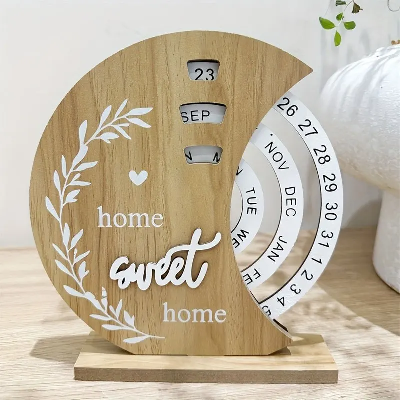 

Wooden Ferris Wheel Moon Perpetual Calendar, Hand Rotating Date Tracker, DIY Weekly Monthly Calendar for Home & Office Decor