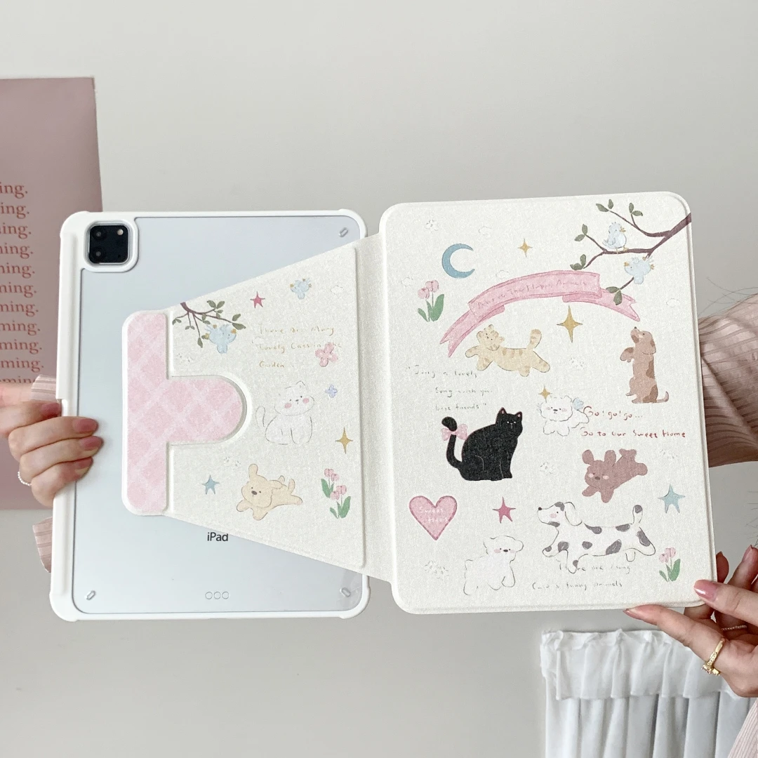 360 Rotation Protective Case For iPad 10.2 8 9th Air 4 5 Generation 9.7 10th 10.9 Mini 6 2022 Cute Cat Cover with Pencil Holder