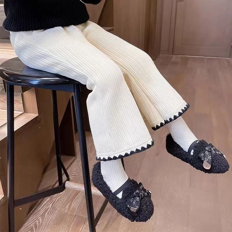 Girls Fleece Lined Flare Pants Winter Warm Bell Bottom Trousers Kids Casual Long Pants Children Clothing