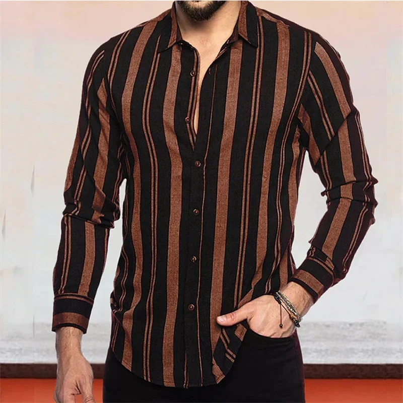 Heren Knoop-Up Shirt Casual Business Grote Maat Lange Mouwen Gestreepte Print Werk Dagelijkse Vakantie Shirt Shirts Voor Heren Overhemd