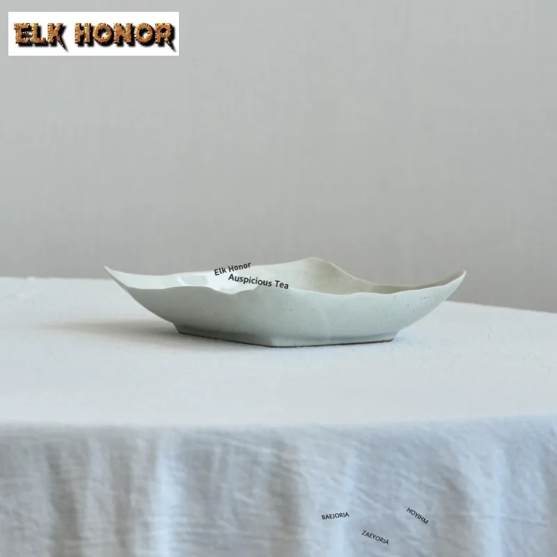 ZAEYORIA Creative Hand-painted Stoneware Shallow Plate Pot Bearing Holder Tableware Dishes Plate Irregular Square Fruit Plate view 3