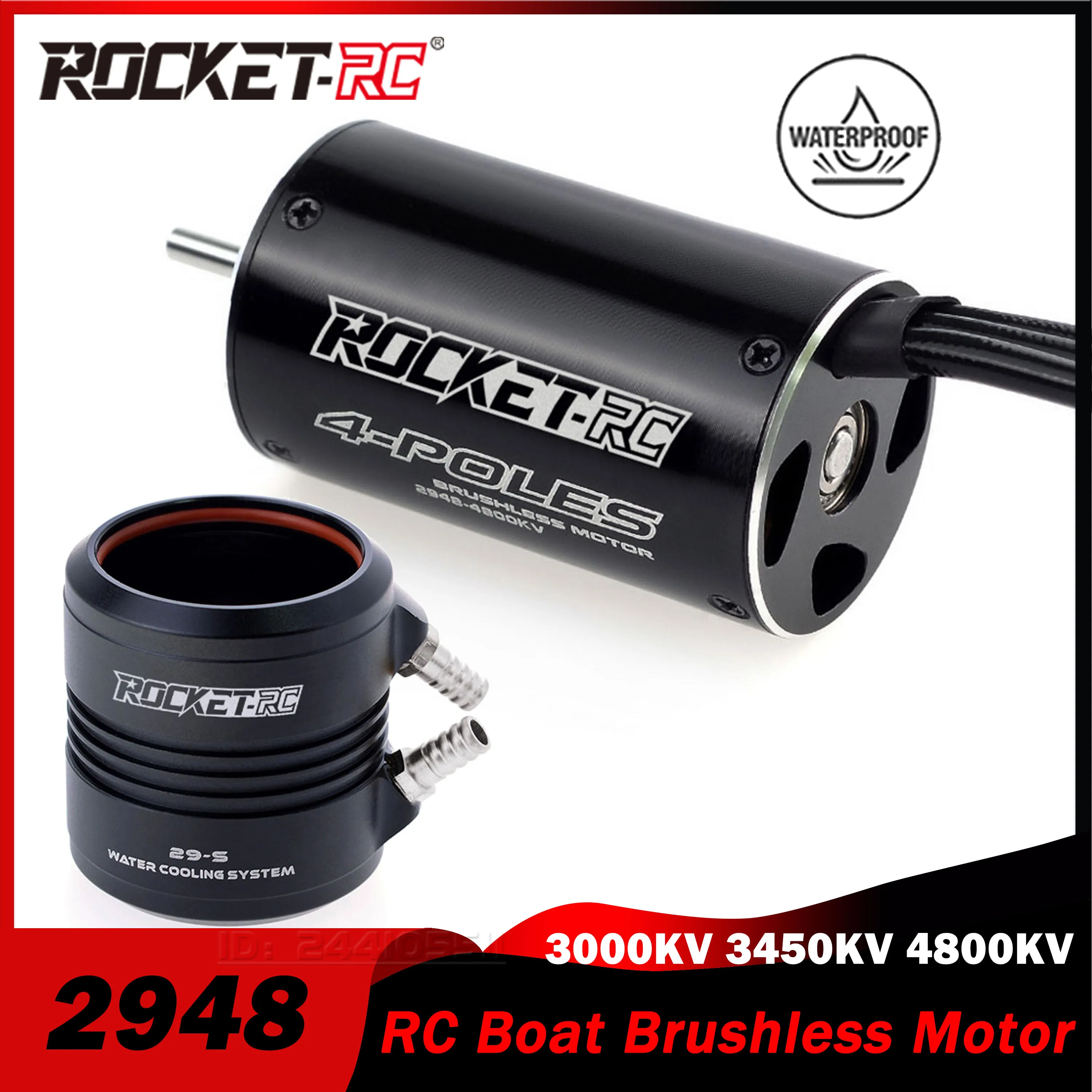 

Rocket-RC 2948 3450KV 4800KV Waterproof Sensorless Brushless Motor Water Cooling Jacket for 600-800mm RC Boat Feilun FT011 ESC