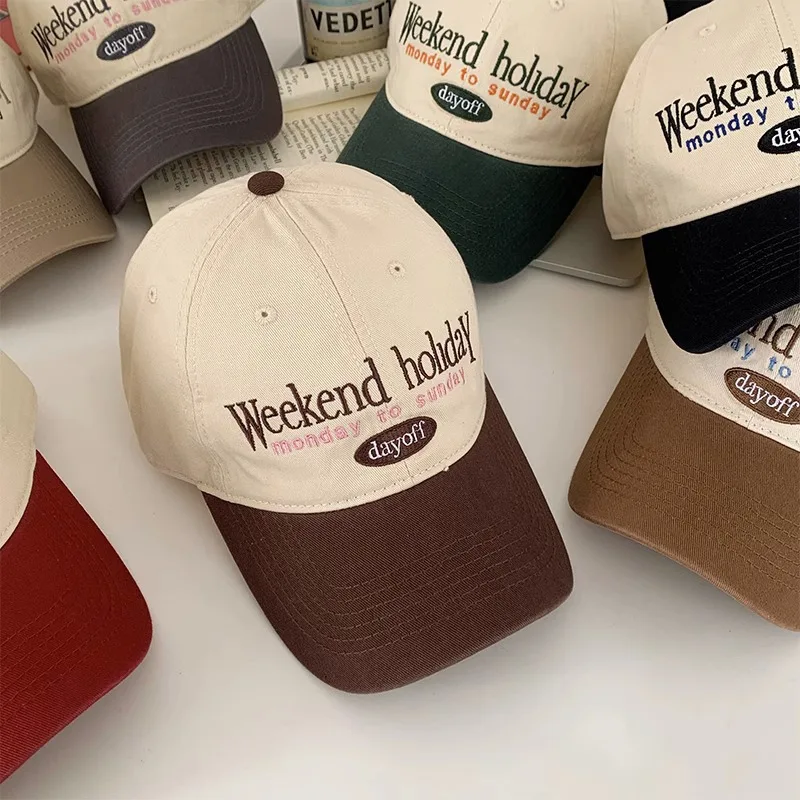 Vintage color-blocked baseball cap for women Korean version face-enhancing  baseball cap Japanese style big-head cap