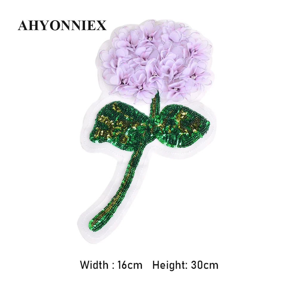 1 Piece Large Grace Beaded Sequins Hydrangea Flower Patch Green Leaf DIY Dress Clothes Applique