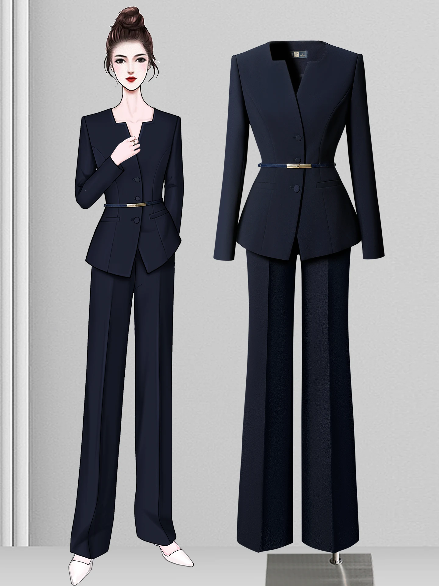 Professional Women's Autumn Winter Suit Set Slimming Waist High Quality Work Uniform for Front Desk Sales Jewelry Store