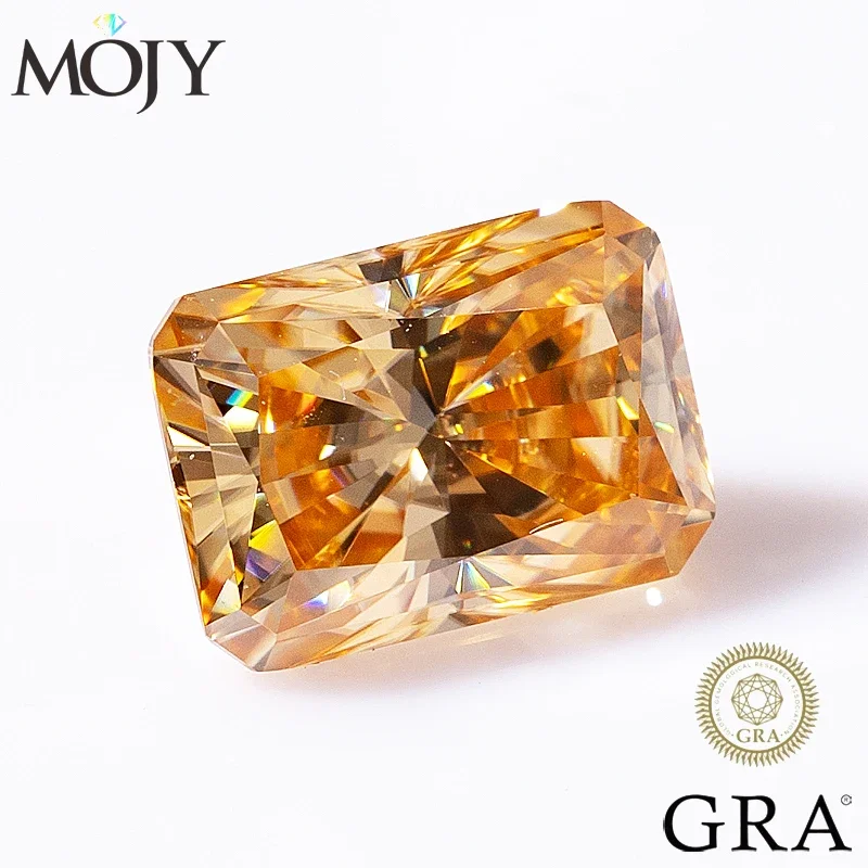 

MOJY Loose Gemstones 100% Real Moissanite Stone Champagne Color Radiant Cut for Diamond Ring with GRA Certificate Precious Gems