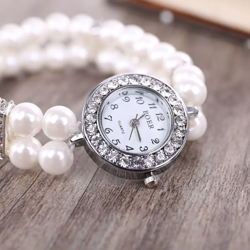 Fashion Women Watch Clock Women Casual Wristwatches Pearl Beaded Bracelet Watches Strap Quartz Wrist Watch Horloges Jewelry Gift