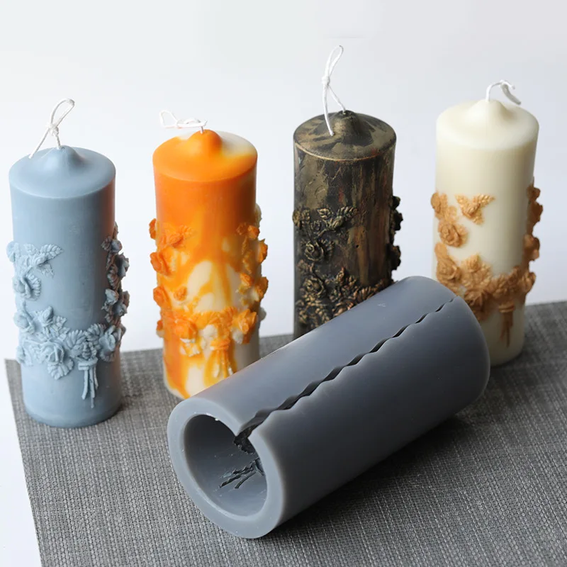 3D Carved Cylindrical Silicone Clay Soap Mould for Making Candles Scented Candle Silicone Mould