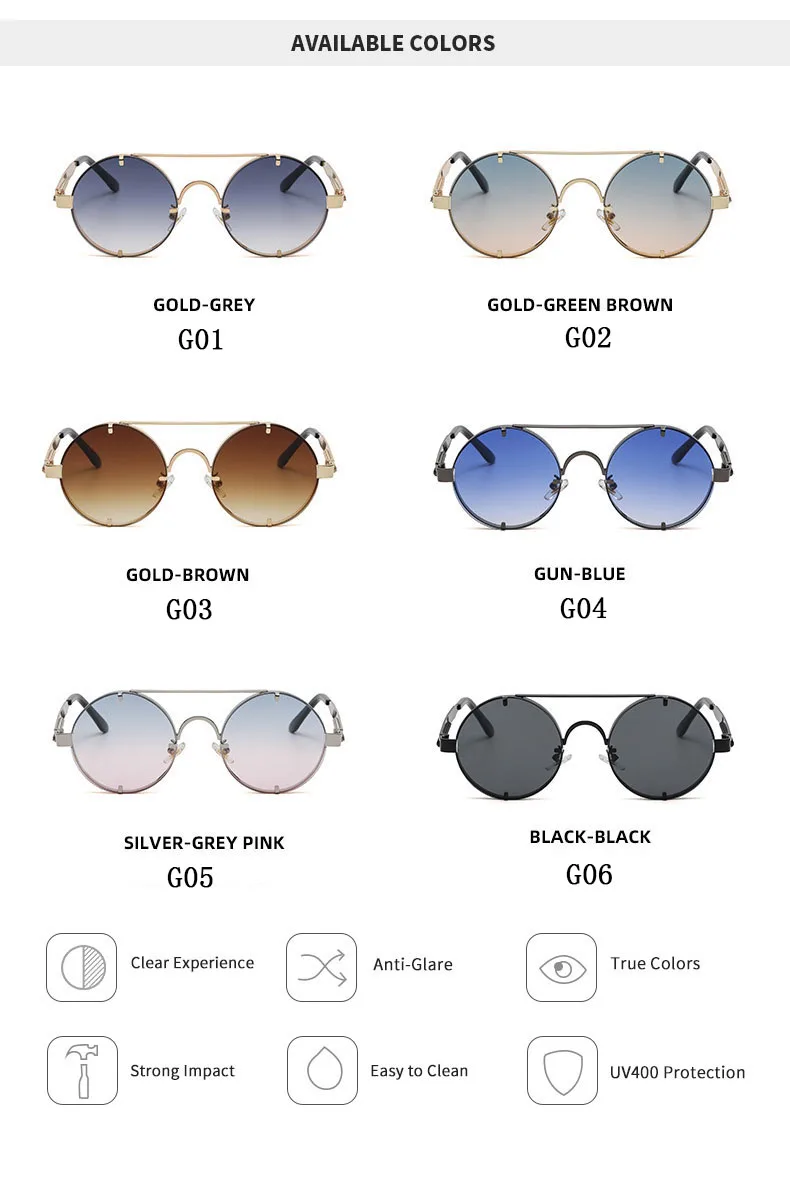 Runde Steampunk Sonnenbrille Für Männer Modische Punk Sonnenbrille Frauen Trendy Vintage Mode Gläser Retro Gafas De Sol Hombre – Detail 8