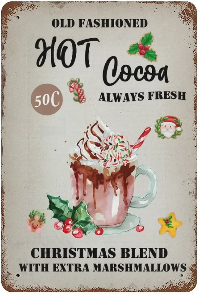 Christmas Decor Hot Cocoa Vintage Metal Tin Sign Poster Home Kitchen Bar Coffee Station 10x14 Inch Christmas Signs Wall