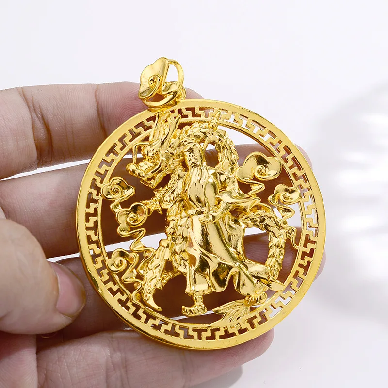 New AU999 gold single pendant mens 3D hard gold pendant real gold 24K pure gold Guan Gong Guan Yu necklace pendant