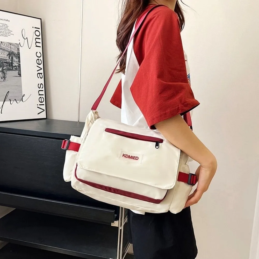 

Large-capacity Student Messenger Bag Harajuku Letter Print Canvas Crossbody Bags Schoolbags Patchwork Color Nylon Shoulder Bag